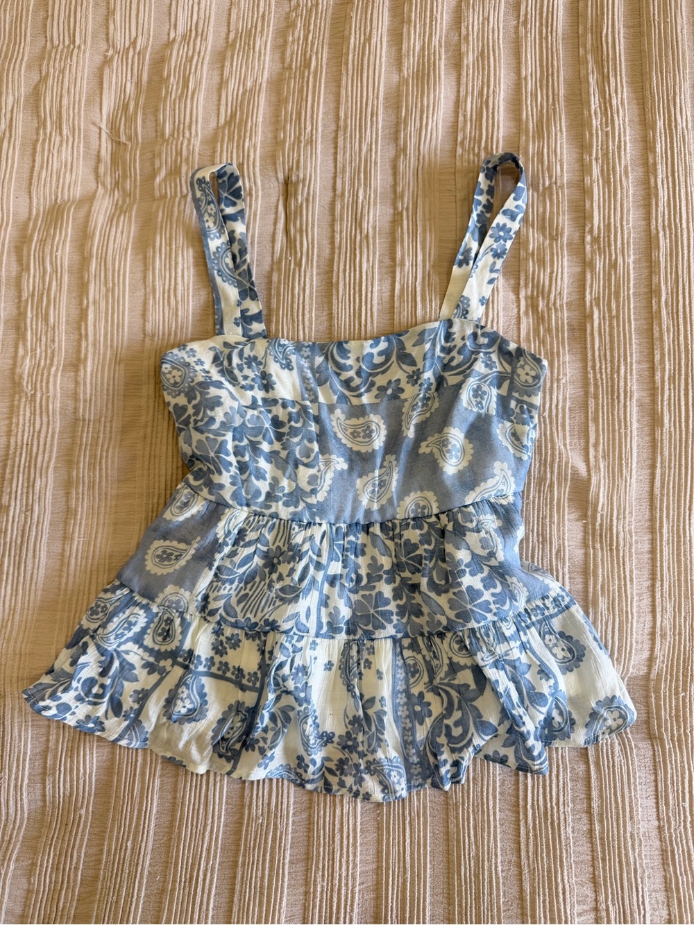 Blue Floral Peplum Tank Top